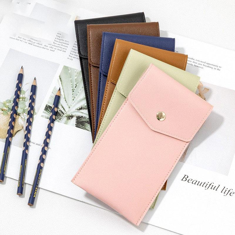 Pencilcase Faux Leather Large Capacity Multi-Slot Pouch - Pure Color Stationery Organizer / Pen Protective Case