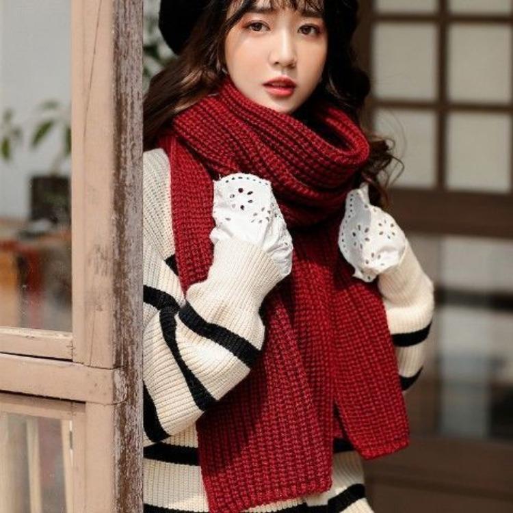 Damen-Schal, Herbst/Winter, Winter, Strickschal aus Wolle, einfarbig, dick, warm