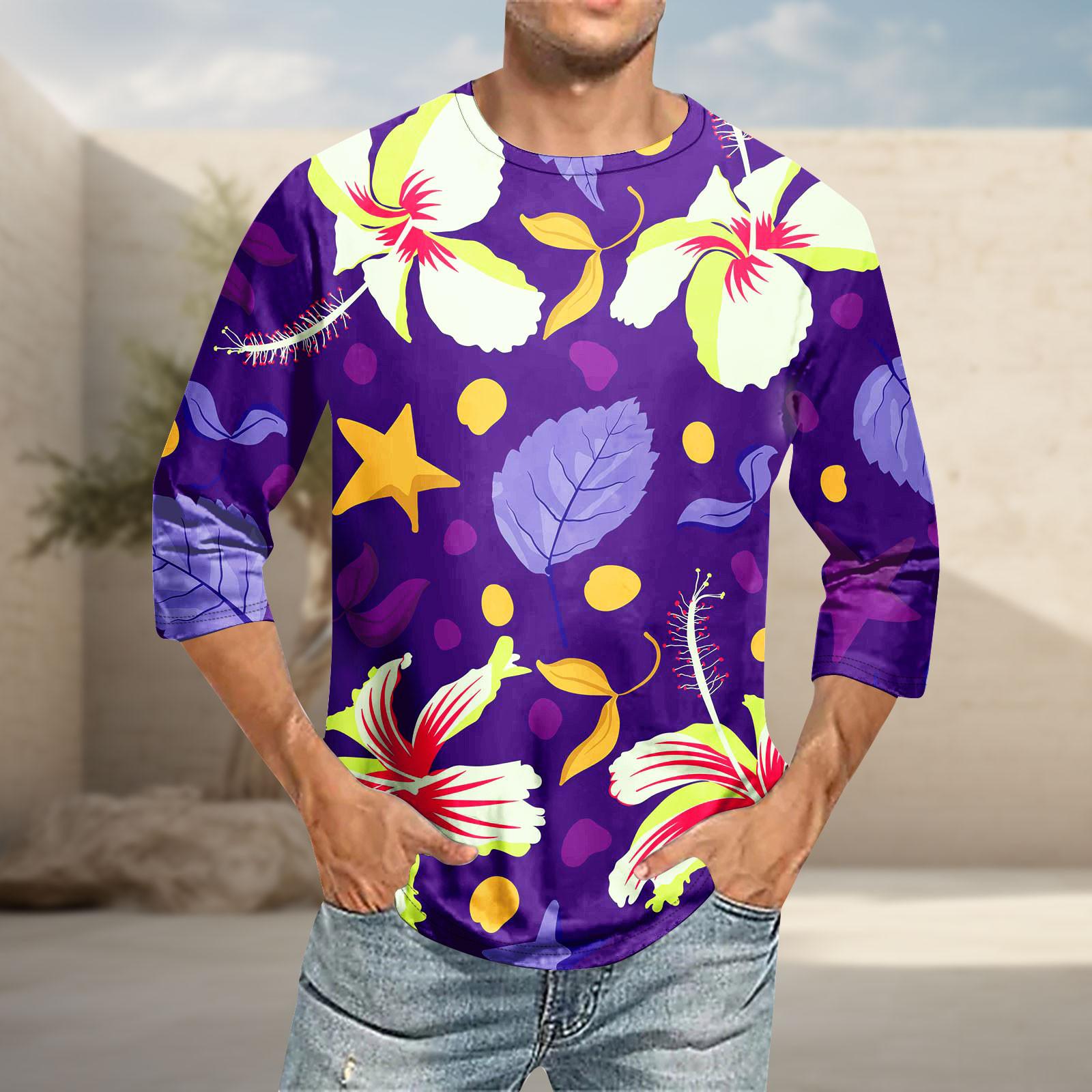 

Мужская повседневная модная футболка с круглым вырезом и рукавом три четверти L темно-фиолетового