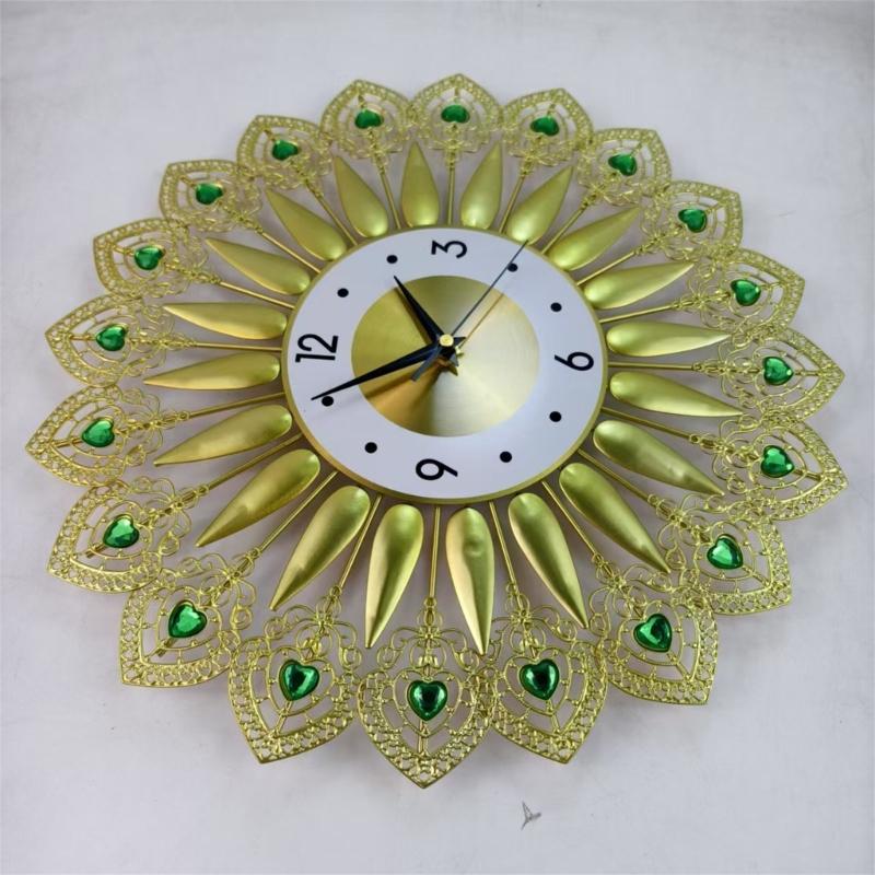 Crystal Leaves Wall Clock None-Ticking Silents Battery Operated Clocks Decorative Wall Clocks for Living Room Decors