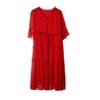 2023 Elegant V-Neck Red Chiffon Dress – Summer Style for Women, Age-Reducing, Fashionable and Suitable for Mothers