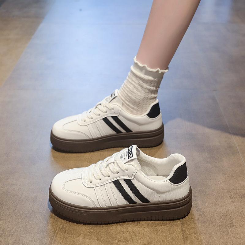 

2025 autumn new casual moral training shoes color matching striped breathable versatile platform women s heightening sports shoes 40 чёрный