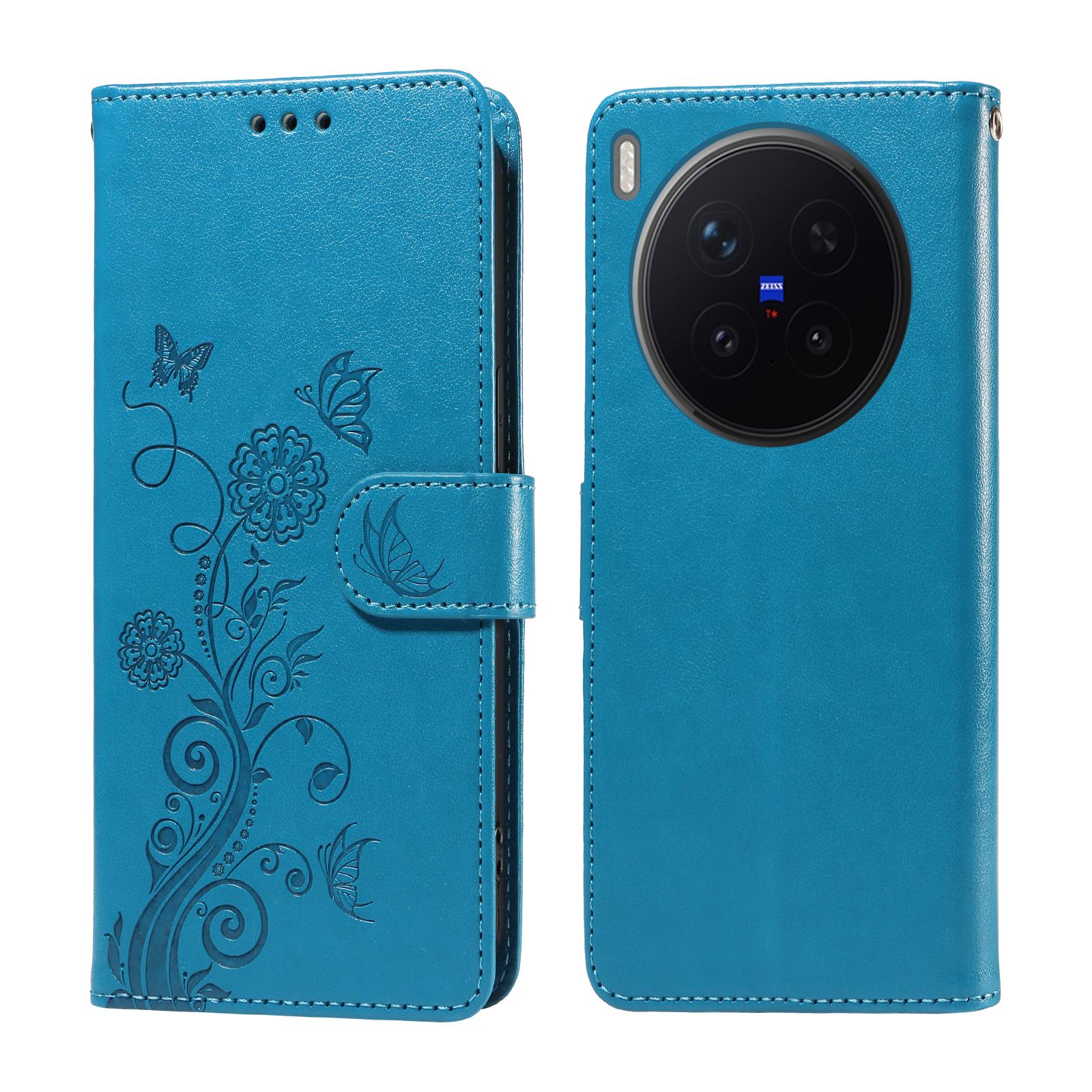 

For vivo X300 Pro 5G Leather Case Butterfly Floral Imprint Wallet Stand Cover