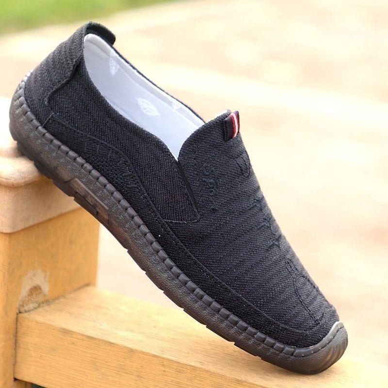 Scarpe Singole da Uomo con Tendini di Mucca e Suole Morbide, Scarpe da Uomo Anziano, Scarpe Casual Traspiranti in Tela, Scarpe di Lino, Scarpe Basse a Fagiolo