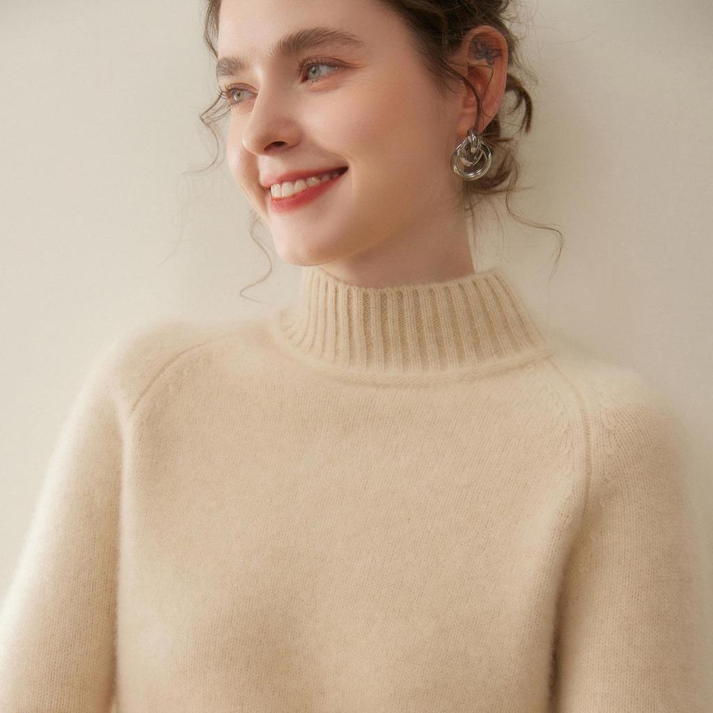 Women's Cashmere Half-High Collar Loose Pullover Knitwear - Thick, Warm, Solid Color for Autumn/Winter