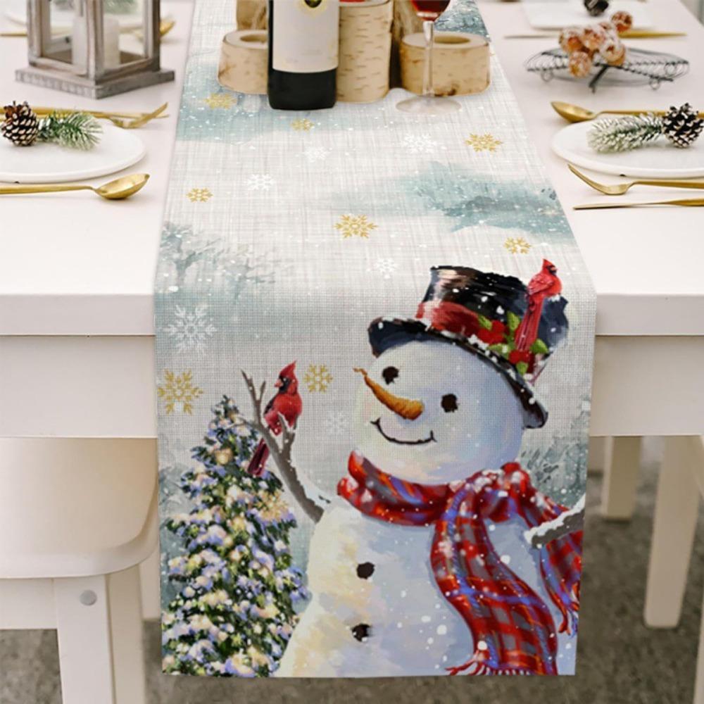 Christmas Snowflake Table Runner Durable Linen Dining Tablecloth Stain Resistant Holiday Decor