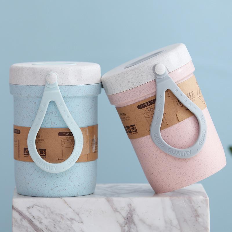 300ML Coffee Cups with Lids Portable Cute Leakproof Reusable Tea Juice Soap Mugs Food Thermal Jar Wheat Straw Travel Drinkware