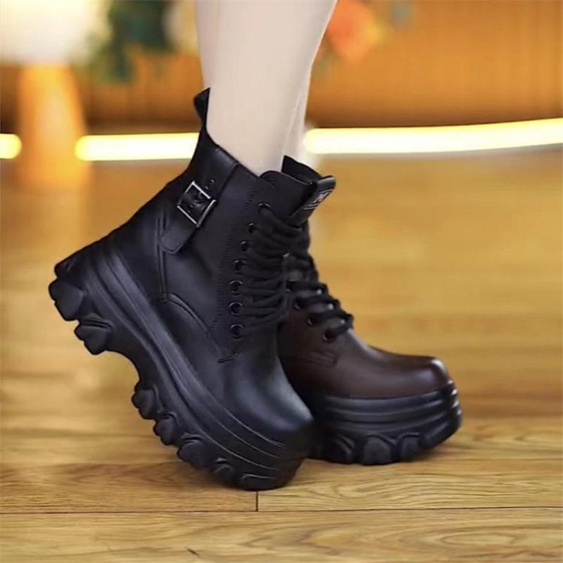 Soft leather five-centimeter short boots women's thick-soled autumn and winter new small inner height-increasing Martin boots