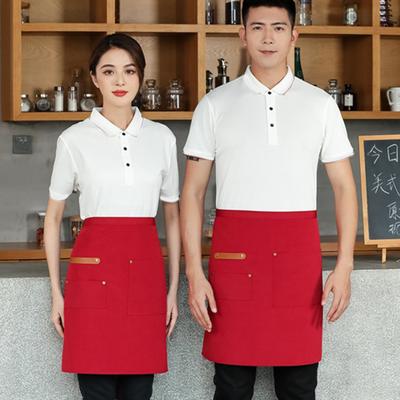 Half Apron with Pockets Waterproof Cloth Apron for Server Chef Stain-Resistant Solid Color Kitchen Waiter Apron for Men Women