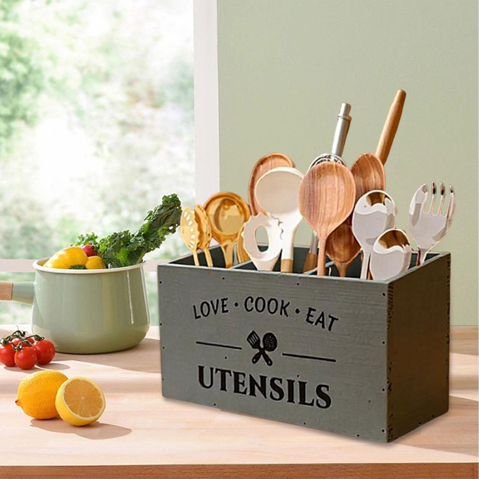 

Kitchen Utensil Holder Cutlery Box Wooden Container Organizer Storage Multifunctional