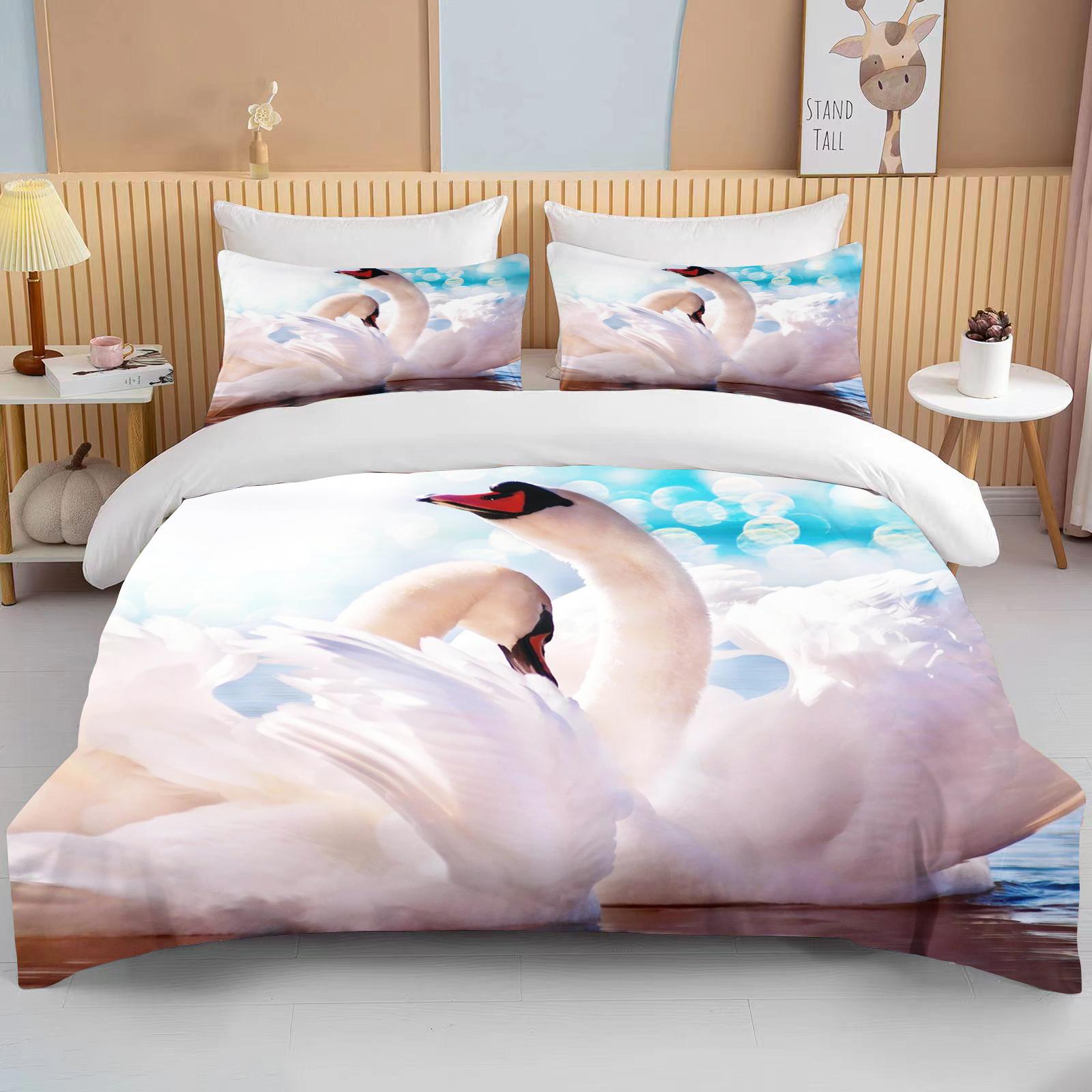 

10 размеров Комплекты постельного белья Lover White Swan, пододеяльник с изображением животных, комплект постельного белья и наволочки с изображением животных, синее розовое одеяло EU single(135x200cm)