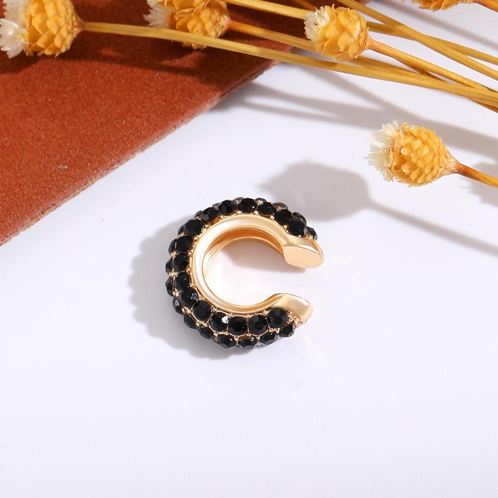 Retro Fashion C-Shaped Bling Ear Clips with Colored Diamonds - Trendy No-Pierce Earrings