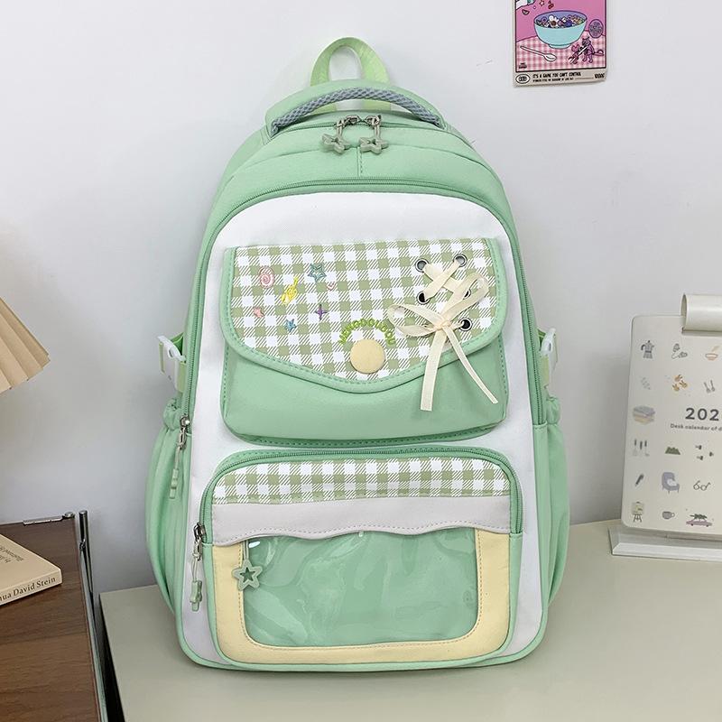 Schoolbag female high-value cute primary school students contrasting color backpack Korean version ins college style junior high school backpack