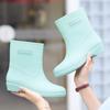 New medium tube rain shoes women's waterproof and wear-resistant four-season women's rain boots warm and velvet flat rain shoes kitchen shoes glue 