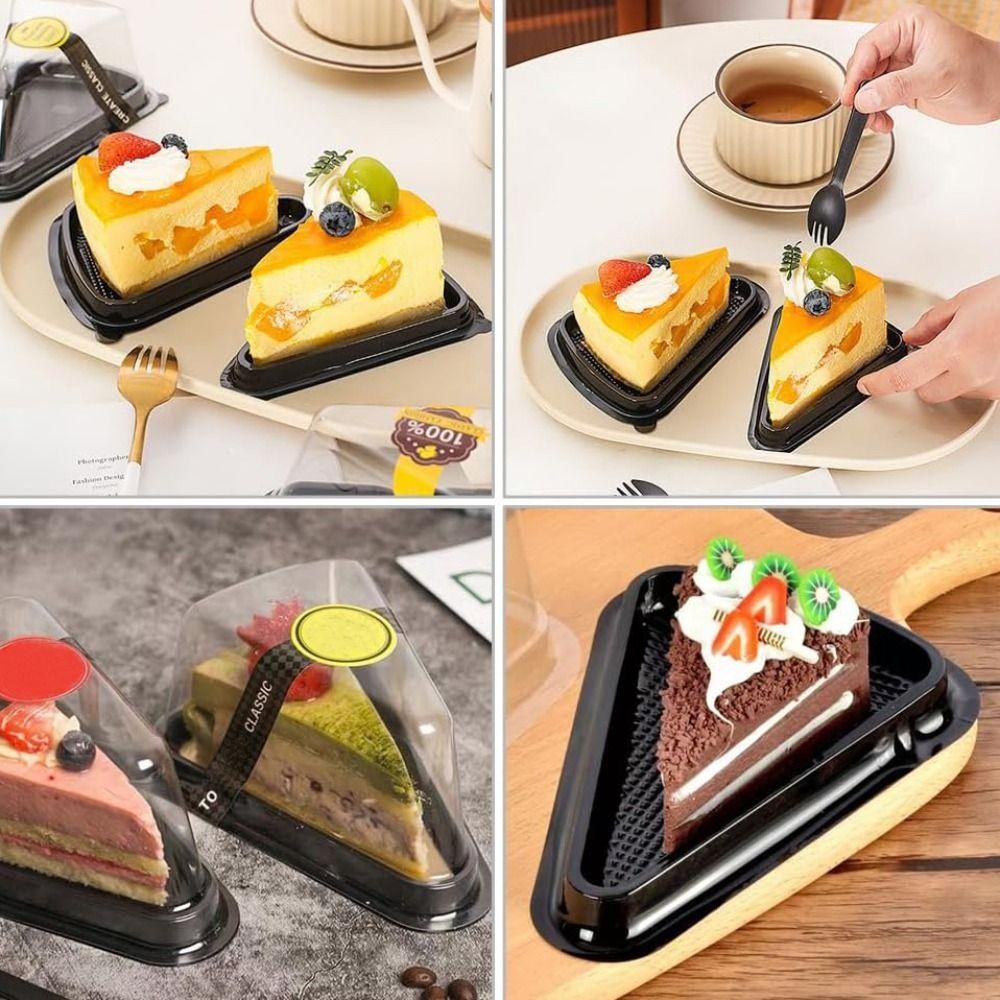 50Pcs Caixas de fatias de bolo de plástico Recipientes de sobremesa descartáveis Caixa de cheesecakes duráveis Padaria