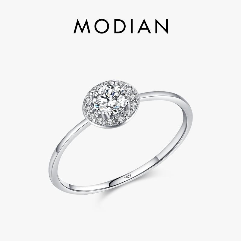 Modian 925 Silver Sparkling Simple AAAAA Cubic Zirconia Ring For Women Original Band Silver Rings Engagement Jewelry