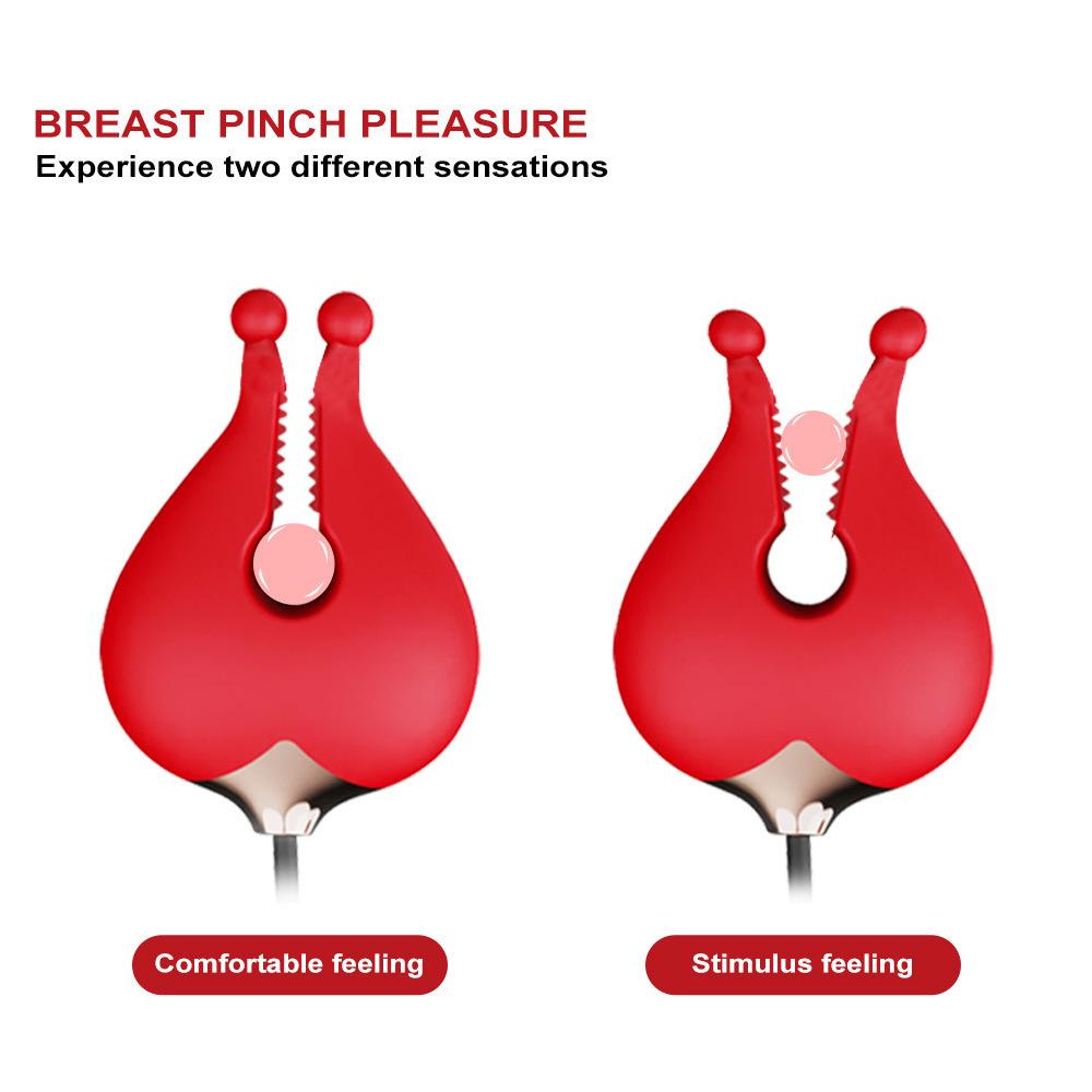 Manufacturer Chest Clips Rose Vibrator for Women 2 in 1 Clitoris Stimulator Massage Stick Dildo Nipples Clamps