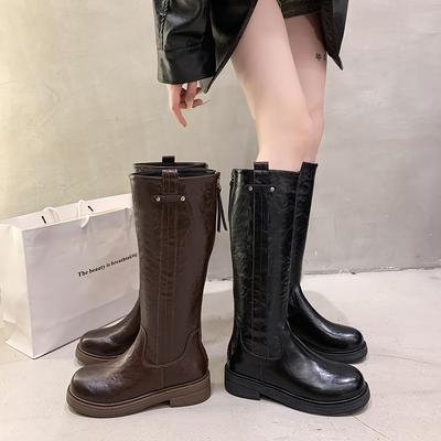Women's Boot Knee High Spring /Autumn Thick Soled High Top Boots Side Zipper Knight Boots Square Heels Women Shoes Botas Mujer