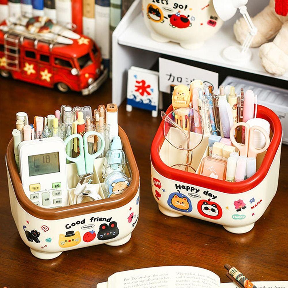 Large Capacity Desktop Pen Holder Cartoon Desktop Container Durable Pencil Organizer  School