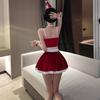 Sexy Christmas Cherry Lingerie Set: Deep V Top & Hip-Hugging Skirt