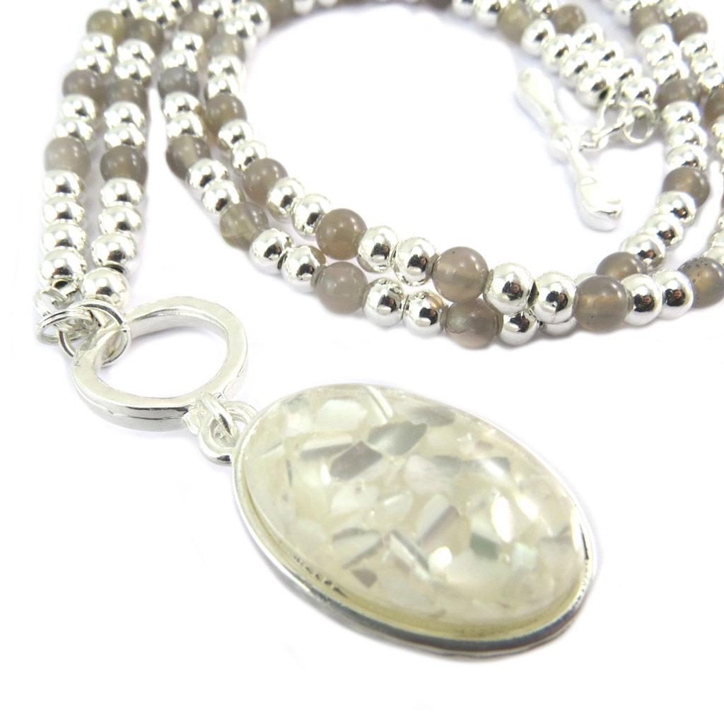 Les Trésors De Lily [P8482] - Silver Gray 'Scarlett' Designer Necklace - 2 Rows - 30x20 Mm