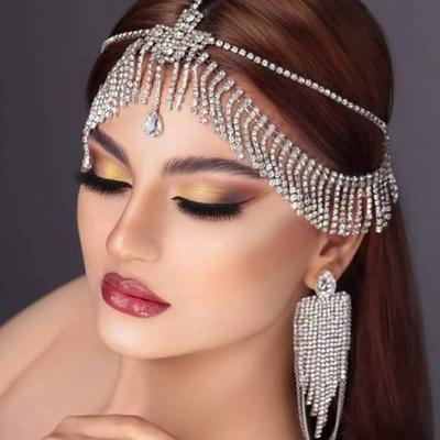 Stonefans Tassel Head Chain Jewelry Hijab Indian Girl Rhinestone Cross Waterdrop Pendant Hat Accessories Fashion Designer Gifts