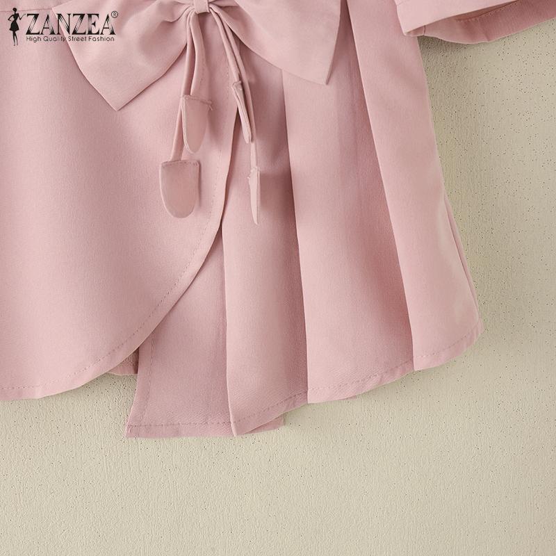 ZANZEA Blusa Casual de Verano para Mujer con Cuello Redondo y Manga Media con Bordado