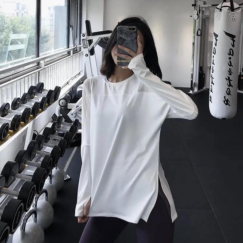 Womens Loose Long Sleeve Yoga Top Breathable Quick Dry T-Shirt Running Fitness