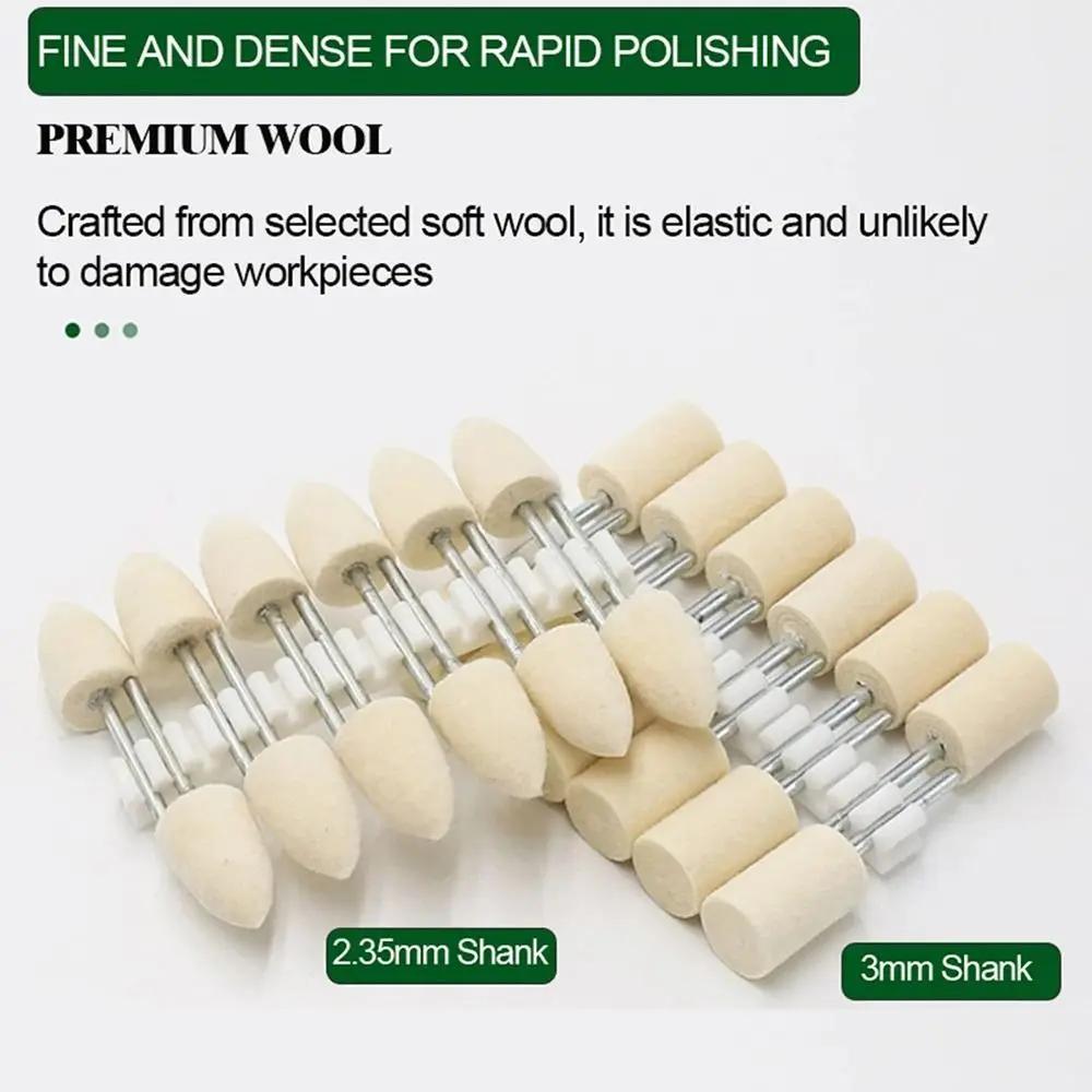 12Pcs 2.35/3mm Wool Felt Mounted Polishing Buffing Wheels OD Range 3-12mm For Dremel Drill RotaryShank Tool Grinding Heads Bits