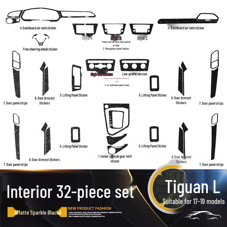 Volkswagen Tiguan L Interior Carbon Fiber Film (2017-2019) - Anti-Scratch, Anti-Kick, Center Console & Door Coverage