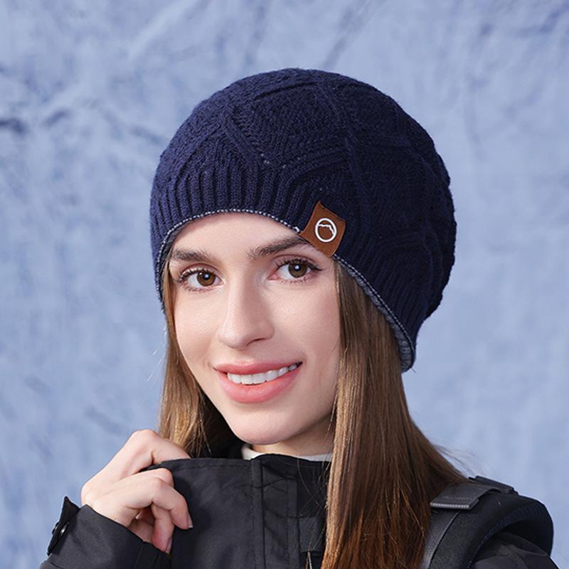 Winter Warm Hat Women's Big Head Hat Outdoor Coldproof Ear Protection Knitted Wool Hat