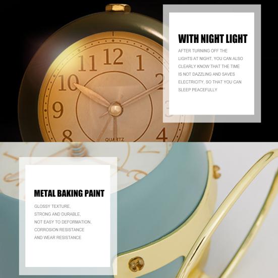 Mini Cute Desktop Metal Round Alarm Clock Night Light Home Bedroom Decoration