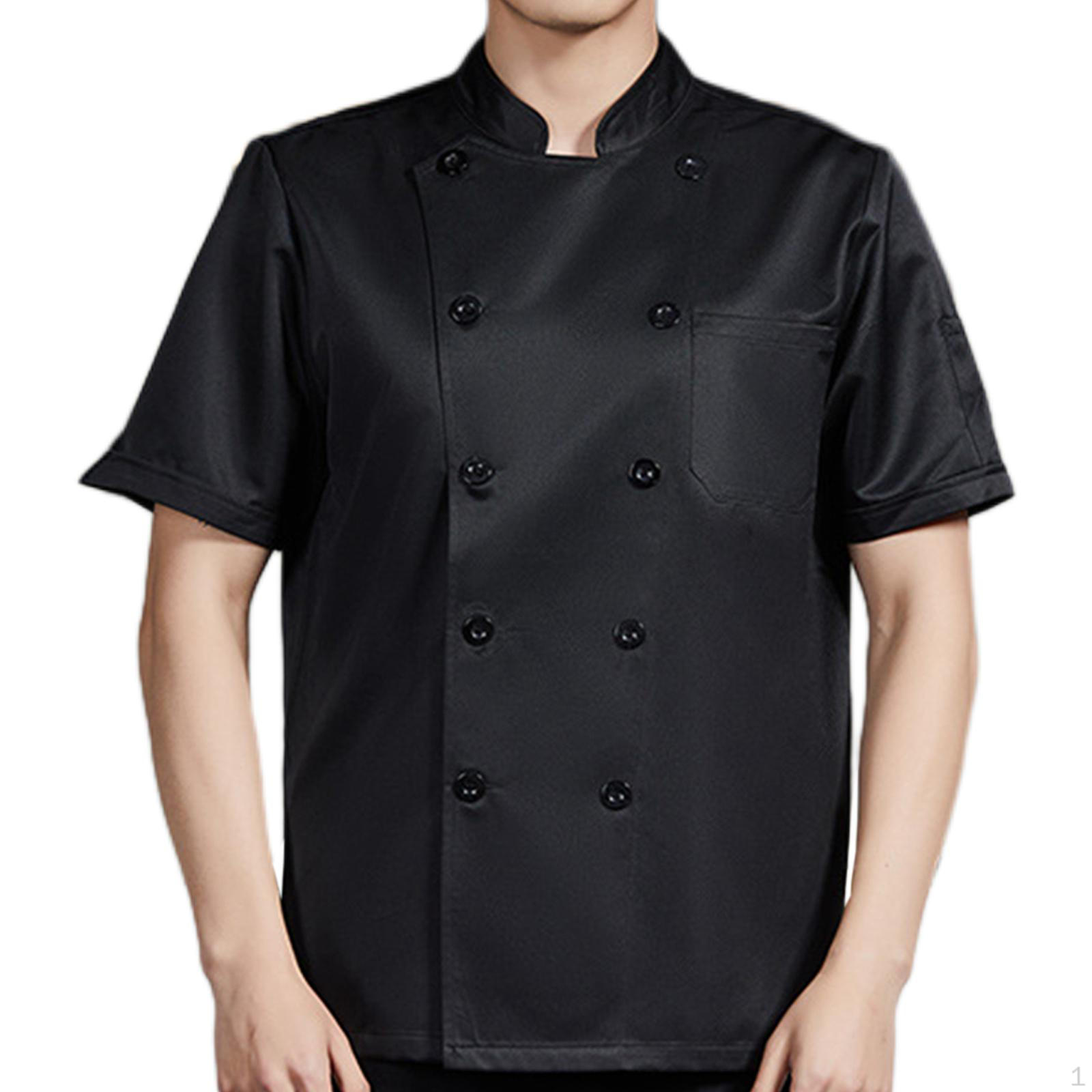 Chef Coat Jacket Executive Clothes with Pocket Breathable Summer Uniform Workwear for Black XL