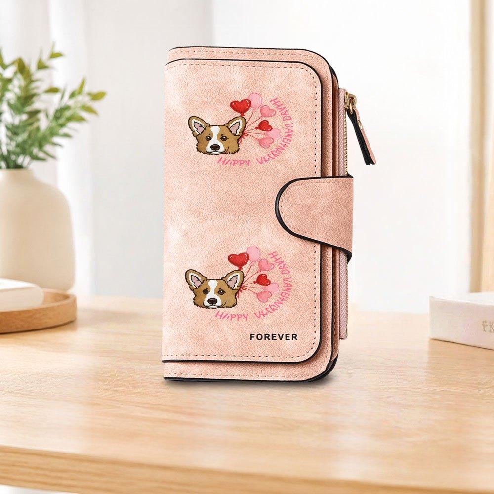 Corgi Heart-Shaped Long Zipper Wallet, Large Capacity Card Holder, Unisex Clutch Bag, Fashionable Zipper Coin Purse, Suitable for Daily Use, A Great