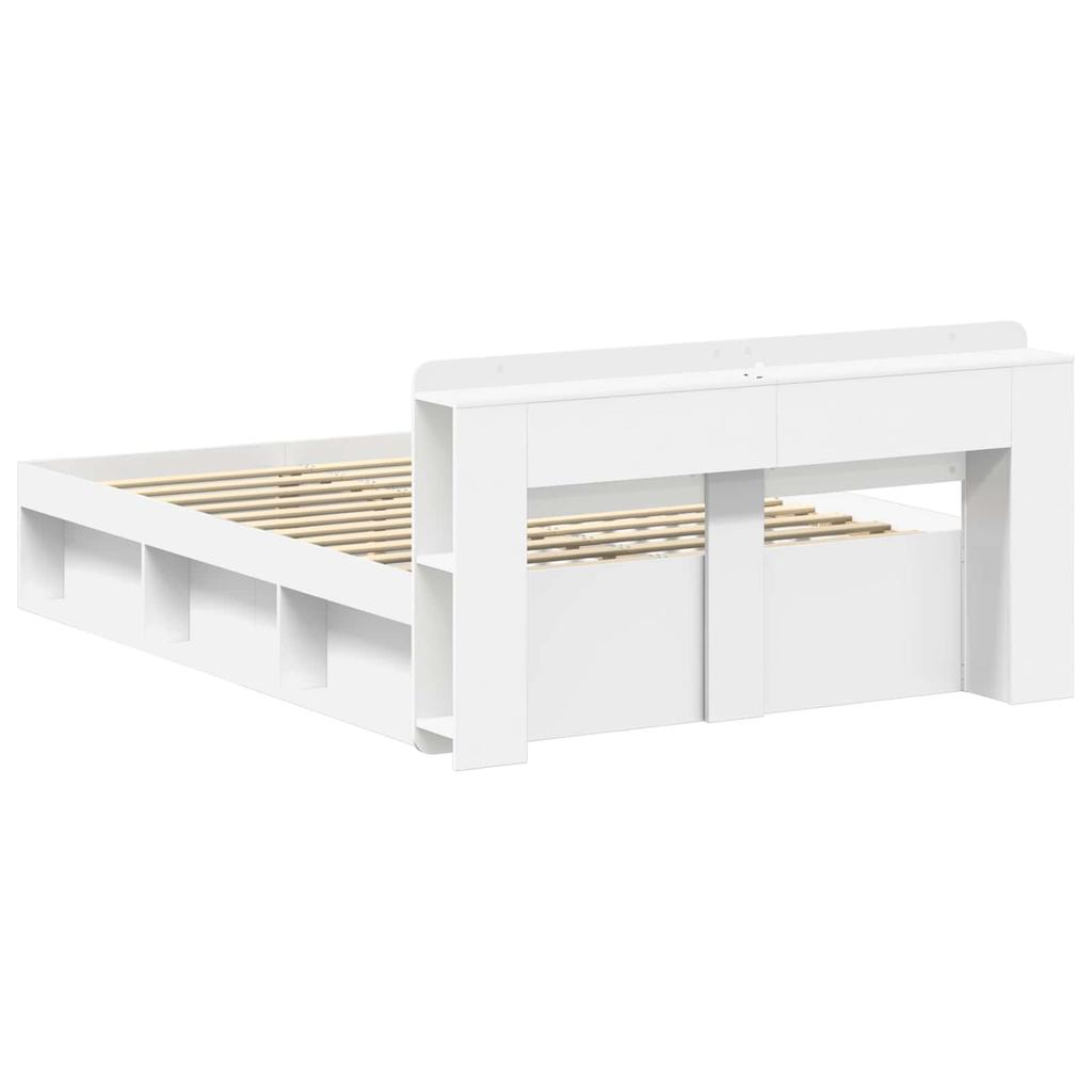 Bed Frame with Storage Space White 150 x 200 cm Wood Based Panel