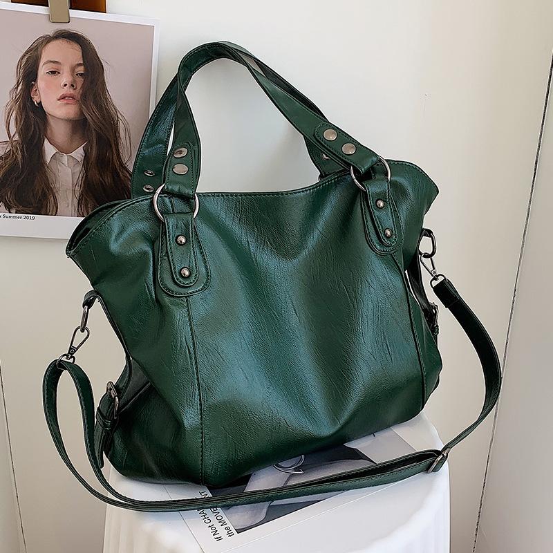 

Горячая Распродажа Большая Вместимость Ретро Простая Сумка-Тоут через Плечо Женская Повседневная Универсальная Дорожная Сумка-Мессенджер из Мягкой Кожи зелёный
