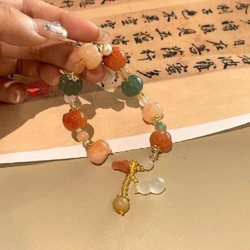 Chinese Handmade Pumpkin Bead Bracelet Anti-natural Stone Beaded Gourd Retro Bracelet Zen High-end Antique Jewelry