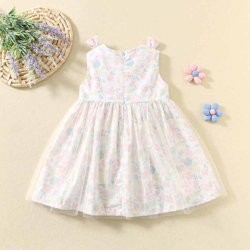 Summer Girls Pink Smocked Princess Dress With Cute Rabbit Embroidery Tulle And Cotton Printed Fabric Lovely Party Gown