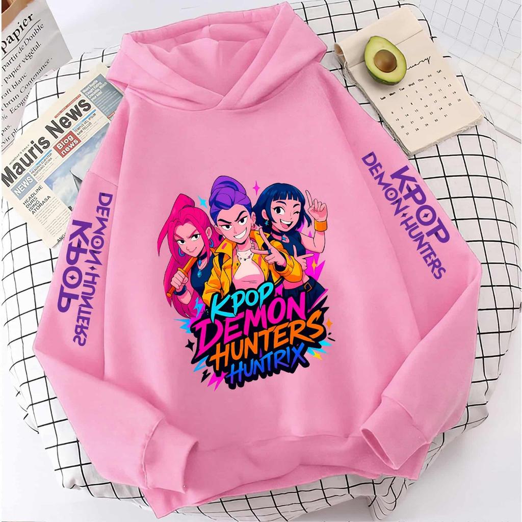 New KPop Demon Hunter Cartoon Girls Hoodies Children's Korean Wave Print Fashion Casual Tops Casual Girls Clothing Warm