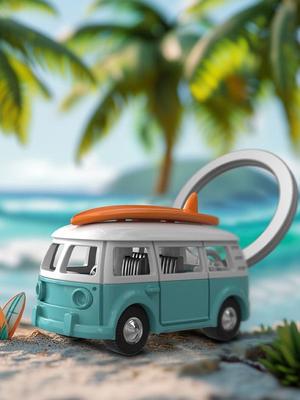 Metalmorphose Belgian Metal Keychain Surfer Van Orange Blue