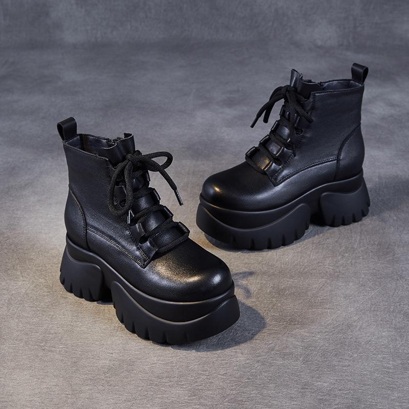 Høst og vinter nye kortstøvletter med tykk såle og innvendig høydeøkning, barnesko i smått skinn, damestørrelse, allsidige Martin-støvletter