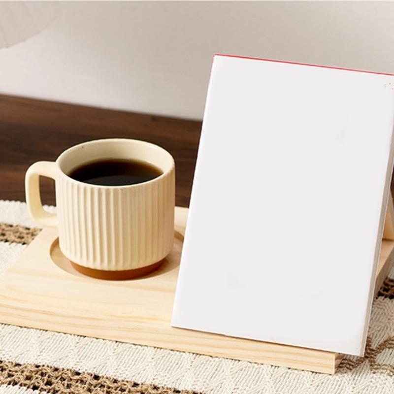 Desktop Organiser Triangular Wooden Bookstand with Drink Tray and Phone Stand Ergonomic Reading Stand for Home Offices