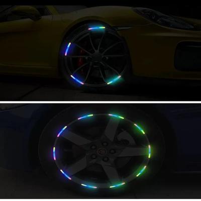 20Pcs Anti-Collision Wheel Hub Reflective Sticker Seven-Color Laser Warning Luminous Sticker Tire Rim Reflective Strips Bike