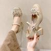 Pearl Wedding Shoes with Thick Heels for Women's 2025 Spring and Summer New French Mary Jane Medium Heels for Women