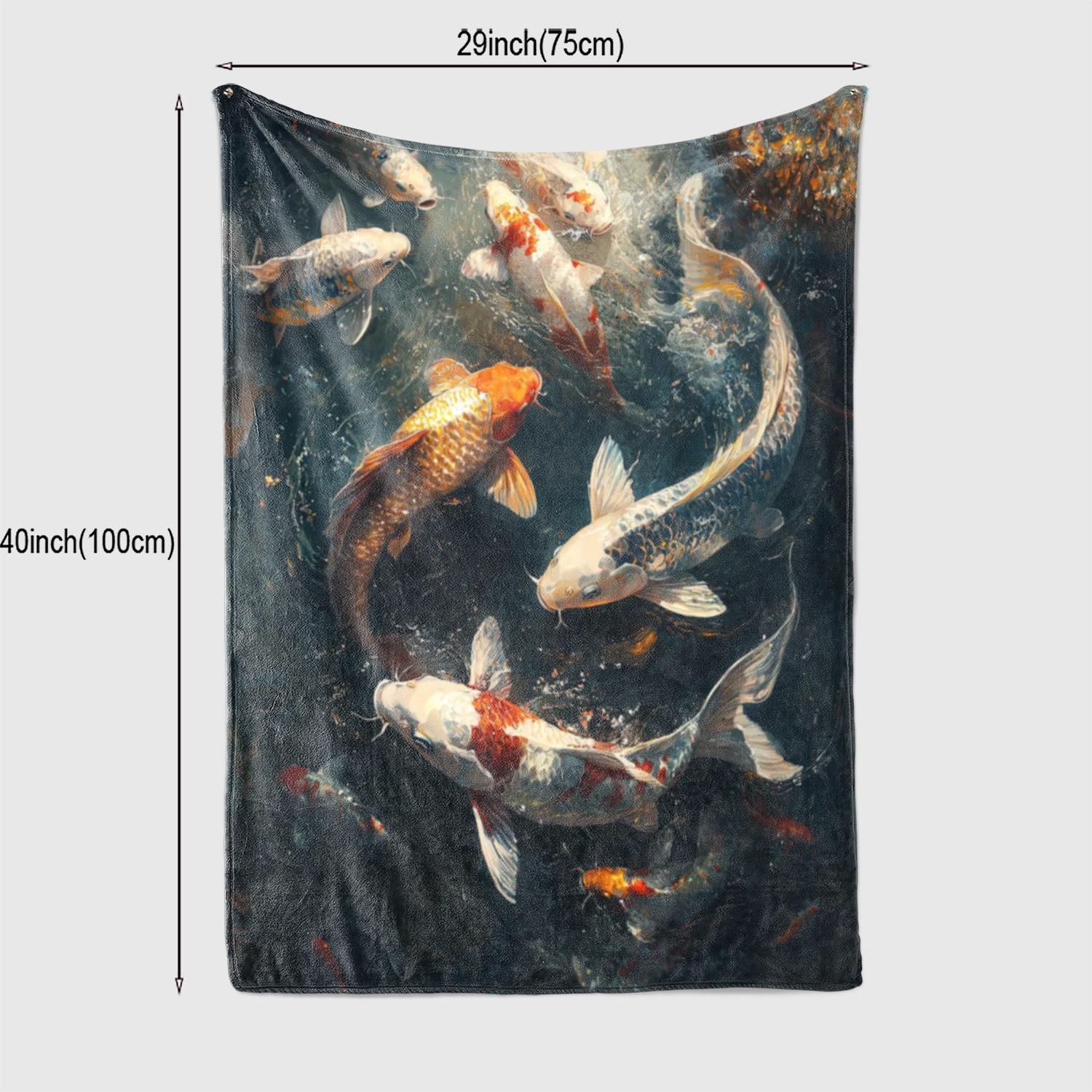 

Luxurious Koi Fish Print Flannel Throw Blanket - Ideal Gift for African Girls, Daughters, Holidays - Versatile for Home Decor, S 130x150cm