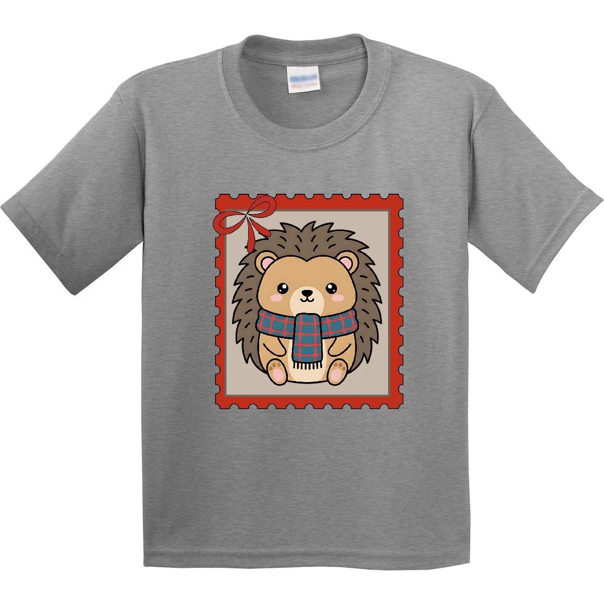 Inktastic Hedgehog Winter Holiday Stamp Youth T-Shirt Christmas Seasonal Outfit 160