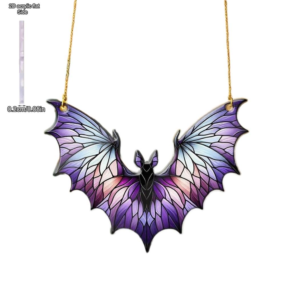 1pc Stained Glass Effect Acrylic Bat Hanging Decoration Gothic Halloween Window Decor Colorful Suncatcher for Home Party Decor Gift