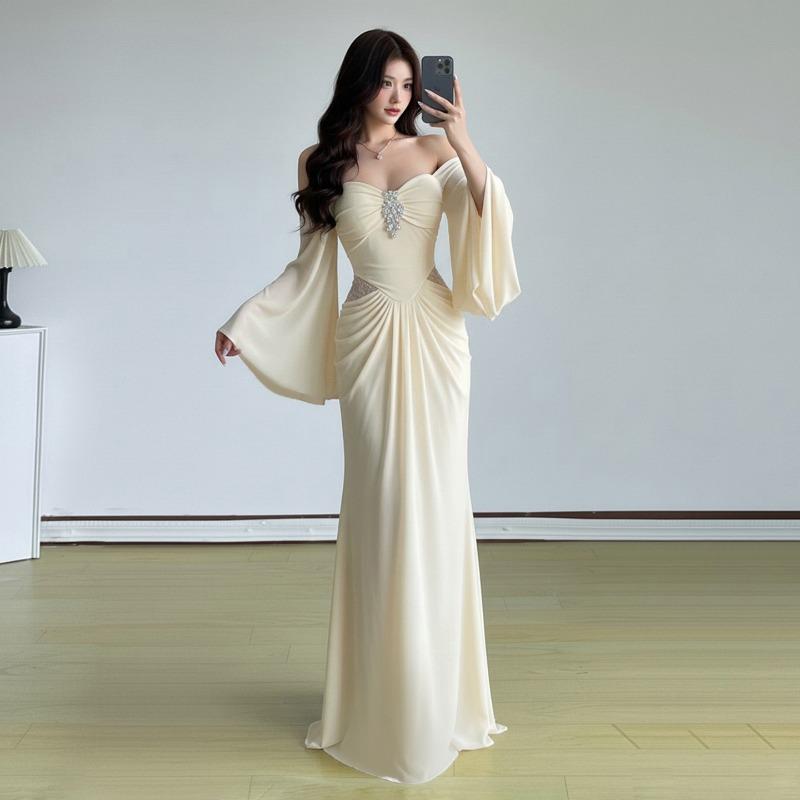 Greek Flared Sleeve Evening Dress Tube Top Slim and Thin Temperament Hip-wrapped Floor-mopping Long Dress Women
