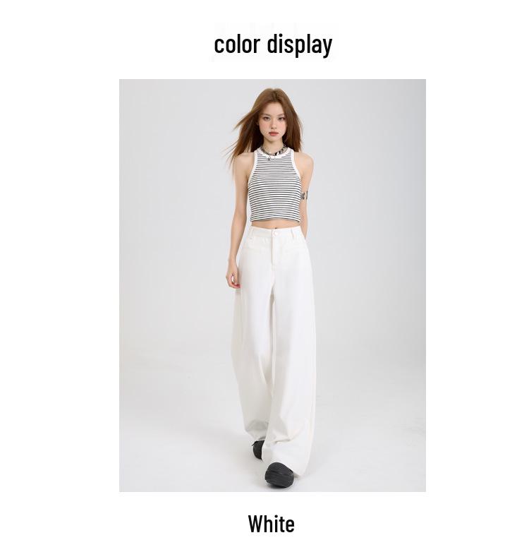 Women's Autumn 2025 Casual White Wide-Leg Pants: High-Waist, Loose, Slimming, Drapey, Floor-Length