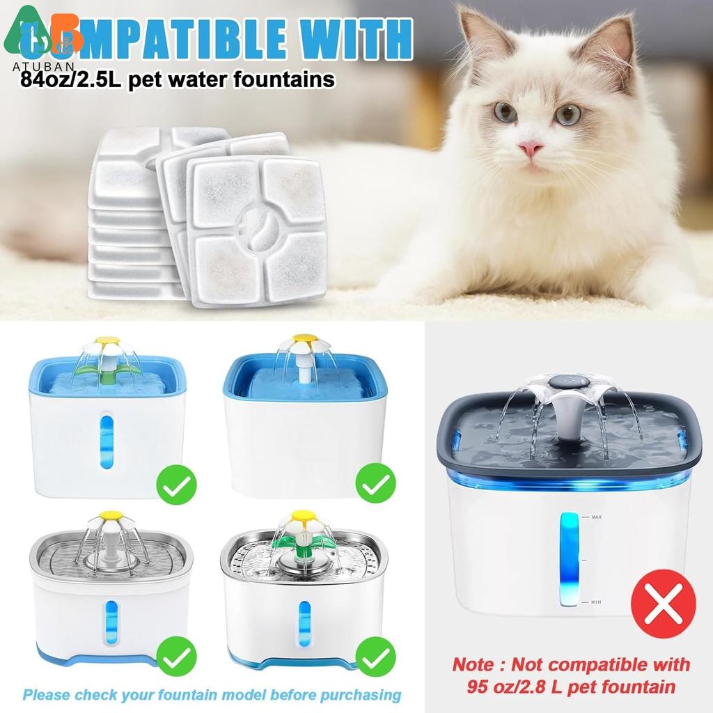 ATUBAN Pet Fountain Filter Set,Filtration System Replacement Cat Water Fountain Filters for Square 84oz/2.5L Automatic Fountain